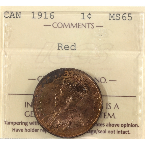 1-cent 1916 ICCS MS65 Red