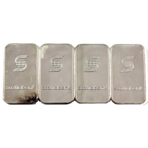 4x 1oz Scotiabank .999 Fine Silver Bars. 4pcs. (Tax Exempt)