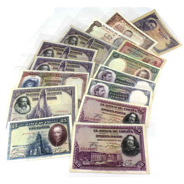 Group Lot of Spain 1935-1970 Bank of Spain Banknotes. 15pcs 