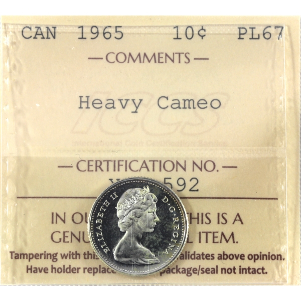 10-cent 1965 ICCS PL67 Heavy Cameo