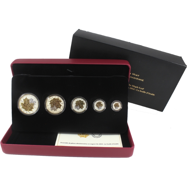 2014 The Maple Leaf 5-Coin .9999 Fine Silver Fractional Set (Tax Exempt)