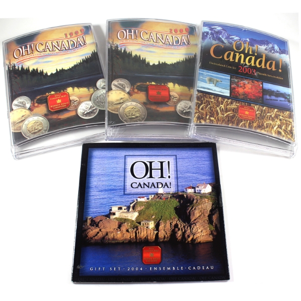 1999, 2000, 2003 & 2004 Oh! Canada! Coin Sets. 4pcs