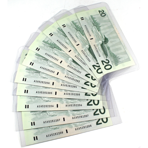 BC-58b-i 1991 $20 *Consecutive* UNC or Better Bonin-Thiessen. 10pcs.