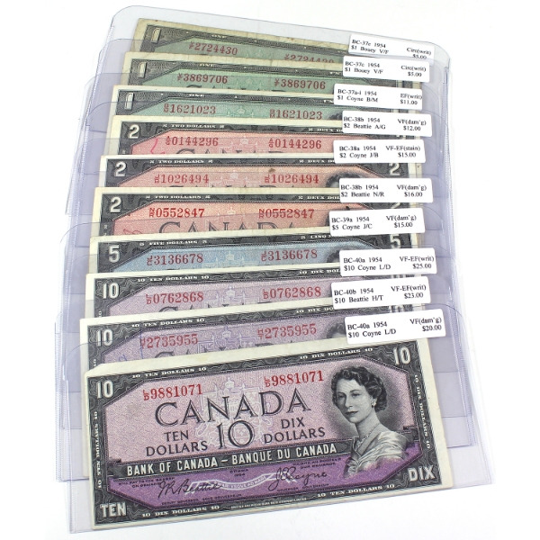 Bulk Lot of 1954 $1-$10 Circ. to EF. 10pcs.