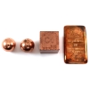 Image 1 : Lot of 4x .999 Fine Copper Pieces - 2x (Approx. 4oz) Spheres, 10oz Bar & 1 Pound Cube. 4pcs