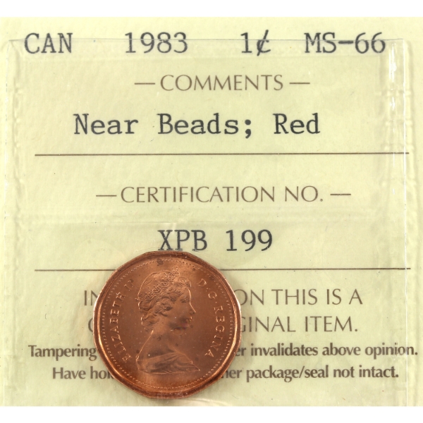 1-cent 1983 Near Beads ICCS MS66 Red