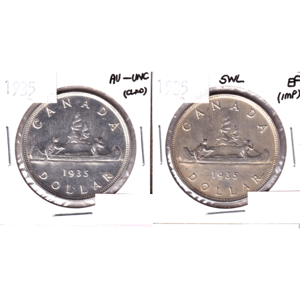 Silver $1 1935 EF to AU-UNC. 2pcs.