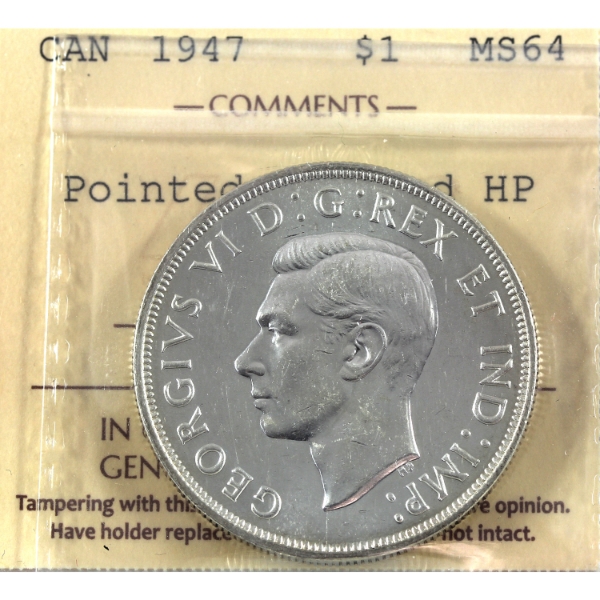 Silver $1 1947 Pointed 7, Quad HP ICCS MS64