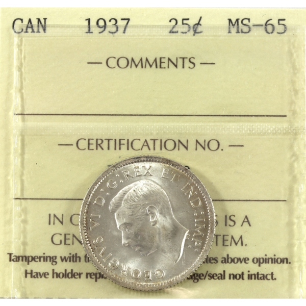 25-cent 1937 ICCS MS65