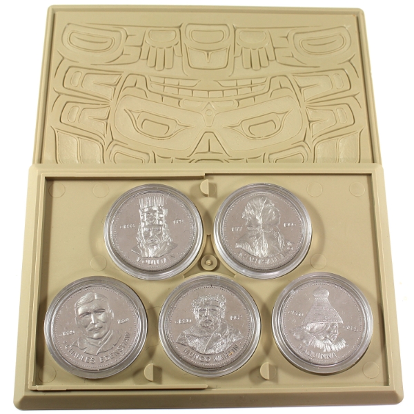 British Columbia 1977 Indian Heritage Series I Silver 5-Medallion Set (Tax Exempt)