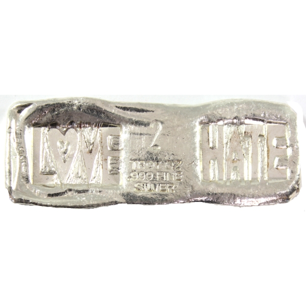 2oz Beaver Bullion 2024 Love & Hate .999 Fine Silver Bar (Tax Exempt)