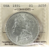 Image 1 : USA 1891 Silver Morgan Dollar ICCS AU58