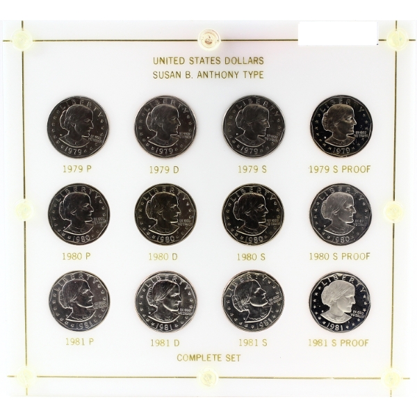 USA 1979-1981 Susan B. Anthony Type Dollars Complete Set in Vintage Holder