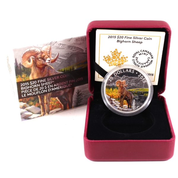 2015 $20 Bighorn Sheep 1oz .9999 Fine Silver Coin (Tax Exempt)