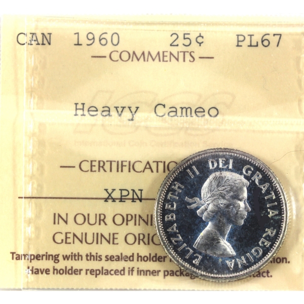 25-cent 1960 ICCS PL67 Heavy Cameo