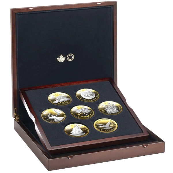 2019 Big Coin Series 7-Piece Set of 5oz Reverse Gold Plated Fine Silver Coins (Tax Exempt)