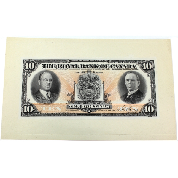 630-16-04D 1933 $10 Royal Bank of Canada Holt Unlisted Proof Front & Back Plates