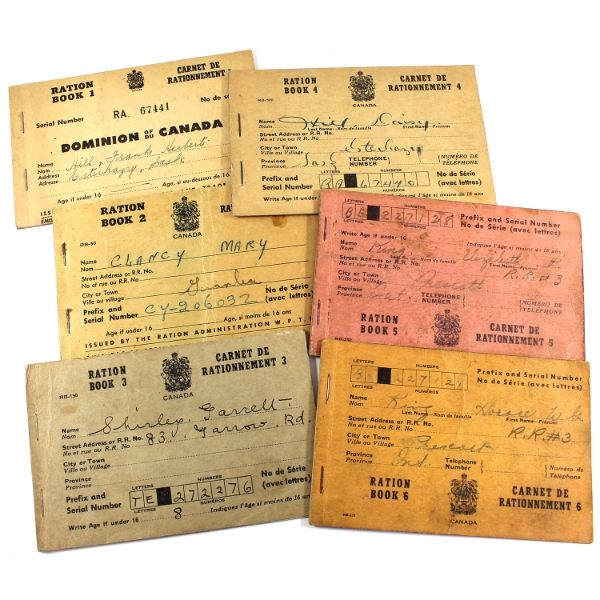 Bulk Lot of Canadian Wartime 1940s Ration Books 1-6. 6pcs.
