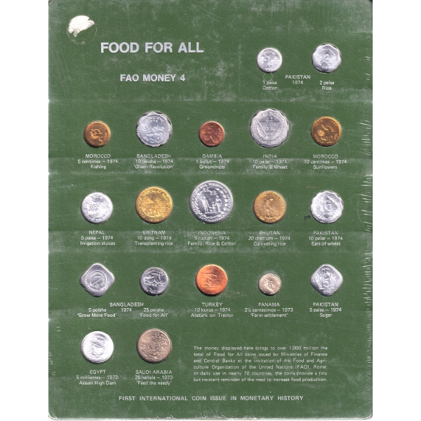 FAO Money Panel 4 Green 19 coins Food Agriculture UN, World Coins F.A.O.
