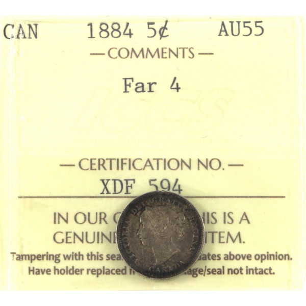 5-cent 1884 Far 4 ICCS AU55