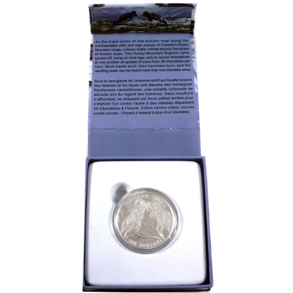 2014 $100 Rocky Mountain Bighorn Sheep 1oz .9999 Fine Silver Coin (Tax Exempt)