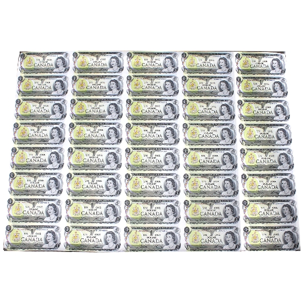 BC-46b Uncut Sheet of 40 Notes 1973 $1 'BFD' Prefix Crow-Bouey 5x8 Format