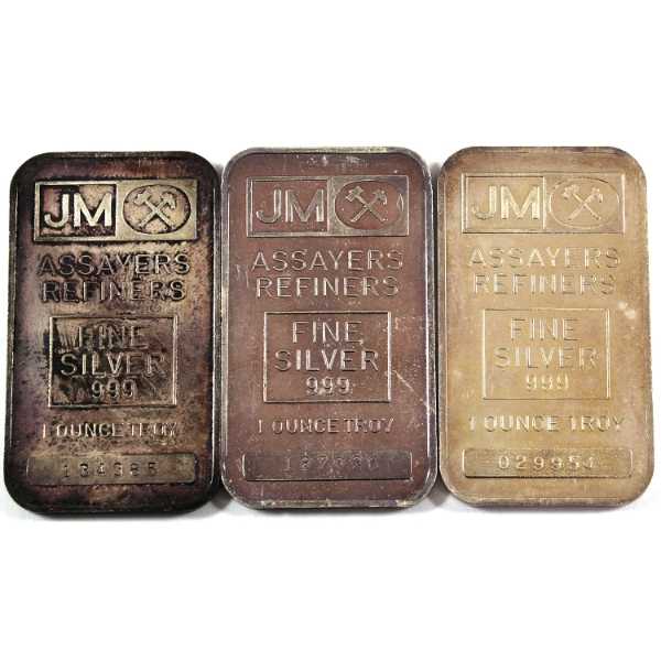 3x 1oz JM Johnson Matthey .999 Fine Silver Bars w/ Blank Backs. 3pcs. (Tax Exempt)