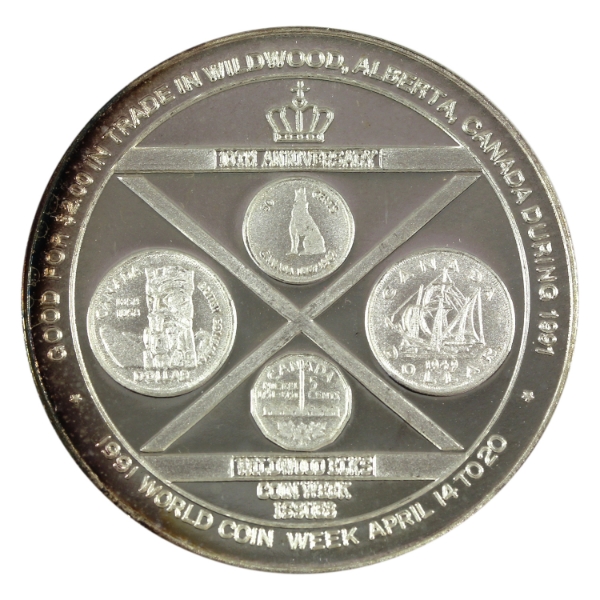 Canada-Wildwood AB 1991 $2 Coin Week/Elk Trade Dollar 1oz-Silver, 38mm (Tax Exempt)
