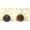 Image 1 : 1-cent 1908 Red, & 1915 Lustrous Red & Brown ICCS MS63. 2pcs.