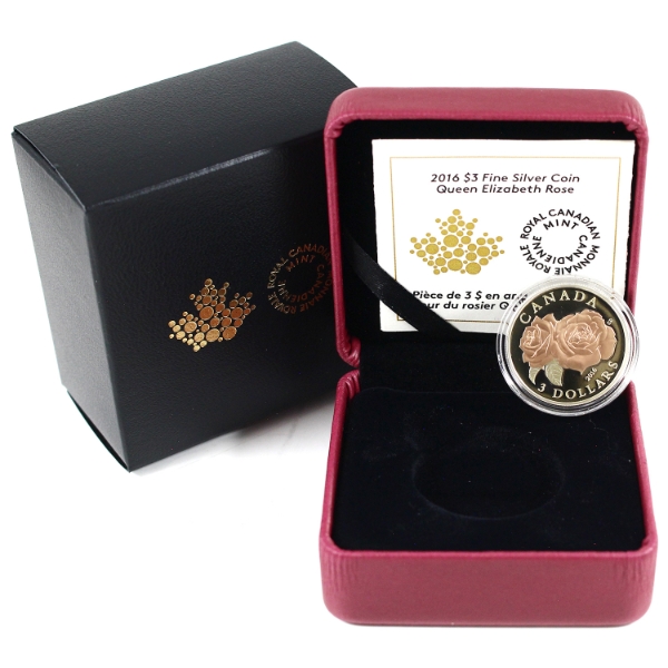 2016 $3 Queen Elizabeth Rose Fine Silver Coin w/ Selective Pink Gold Plating (Tax Exempt)