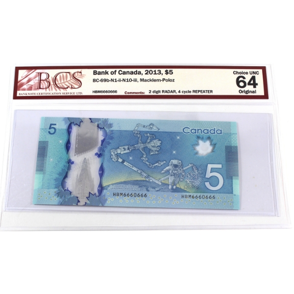 RADAR BC-69b-N1-ii-N10-iii 2013 $5 2 Digit RADAR, 4 Cycle REPEATER BCS CUNC64 Original Macklem-Poloz