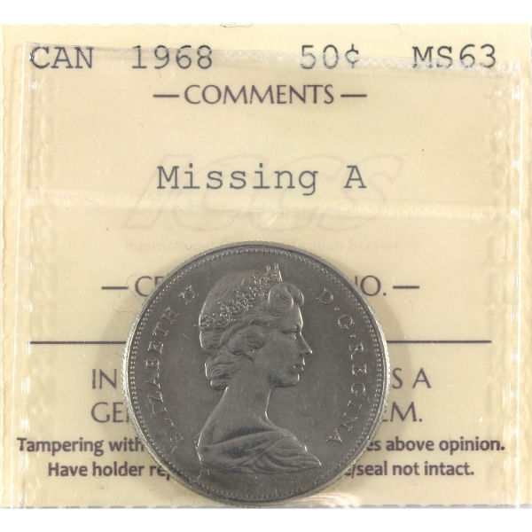 50-cent 1968 Missing A ICCS MS63
