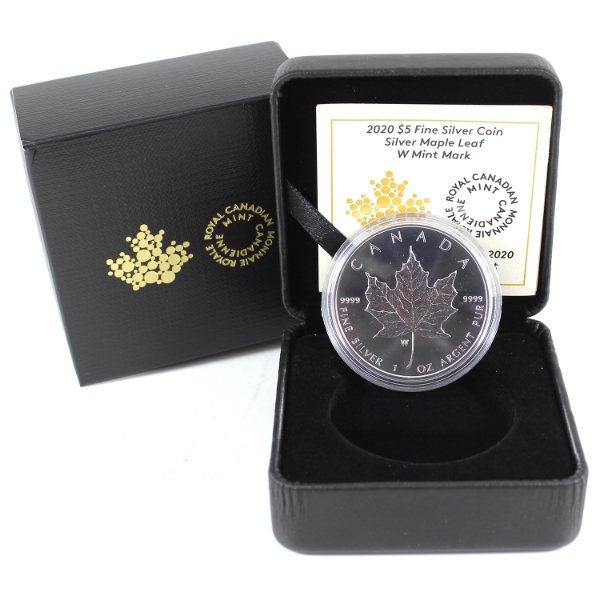 2020 $5 Silver Maple Leaf w/ W Mint Mark Fine Silver Coin (Tax Exempt)