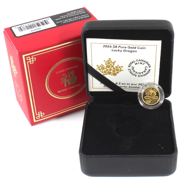2026 Gold $8 Luck Dragon 1/20oz .9999 Pure Gold Coin (Tax Exempt)