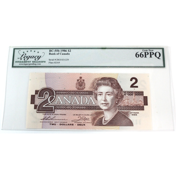 BC-55b 1986 $2 Legacy Gem UNC66 PPQ Thiessen-Corw SN: CBG1021229