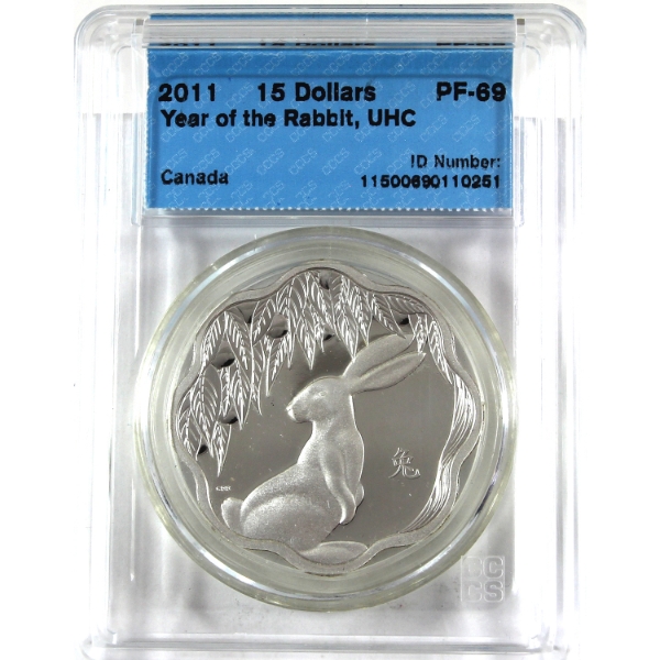 2011 $15 Lunar Lotus Year of the Rabbit Sterling Silver Coin CCCS PF69 UHC