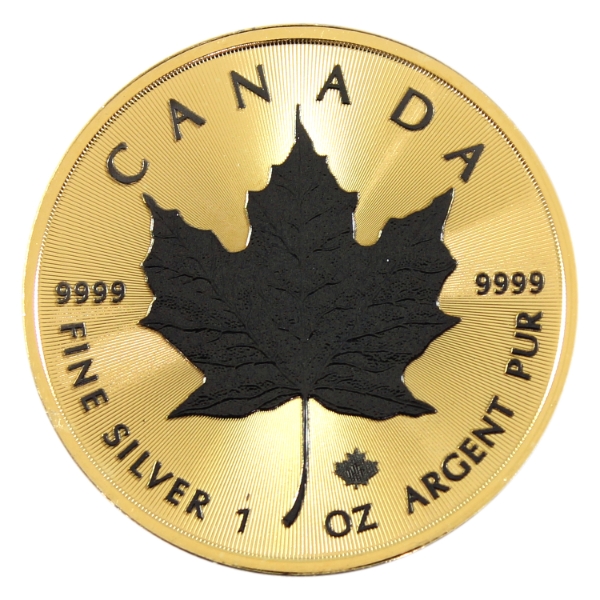 2023 $5 24K Gold & Black Platinum Plated Maple Leaf 1oz .9999 Fine Silver Coin (Tax Exempt)