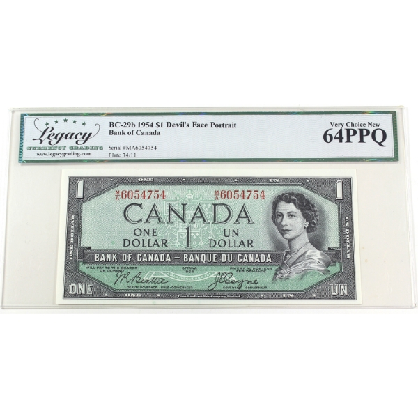 BC-29b 1954 $1 Devil's Face Legacy CUNC64 PPQ Beattie-Coyne SN: M/A6054754