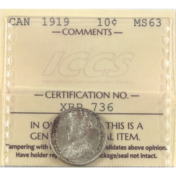 10-cent 1919 ICCS MS63