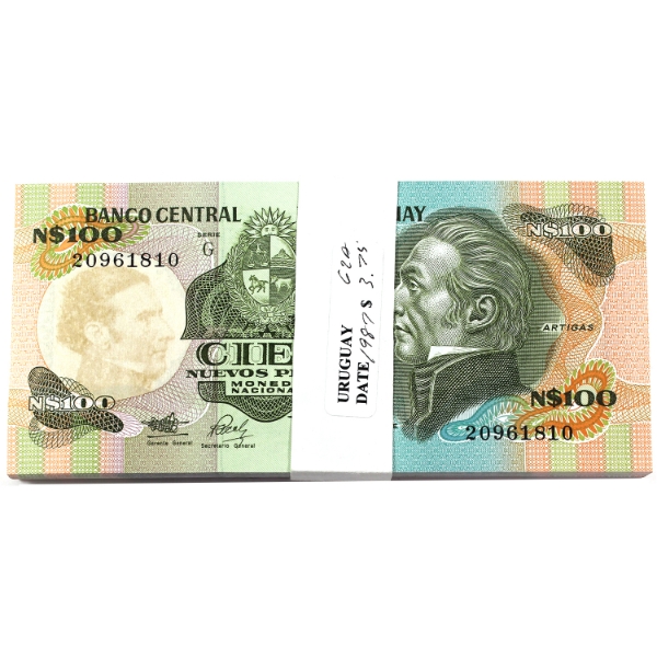 Bundle of 86x Uruguay 1987 $100 Banknotes. 86pcs.