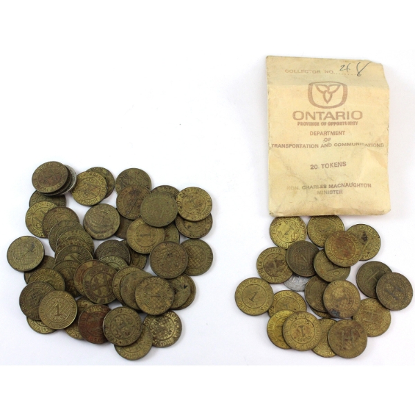 Group Lot of 69x Ontario Transportation Tokens. 69pcs