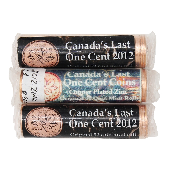 *1-cent 2012 50-coin Rolls: Canada's Last One Cent. 3 Rolls