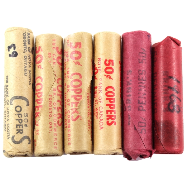 1963-1968 1-cent Rolls of 50pcs. 6 Rolls.