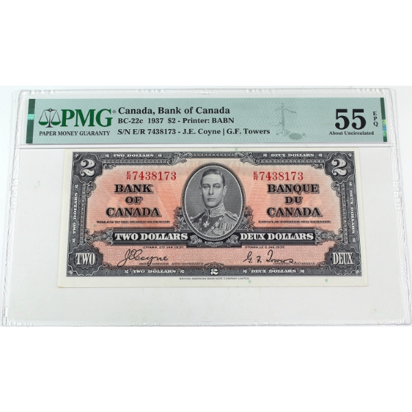 BC-22c 1937 $2 PMG AU55 EPQ Coyne-Towers S/N: E/R7438173
