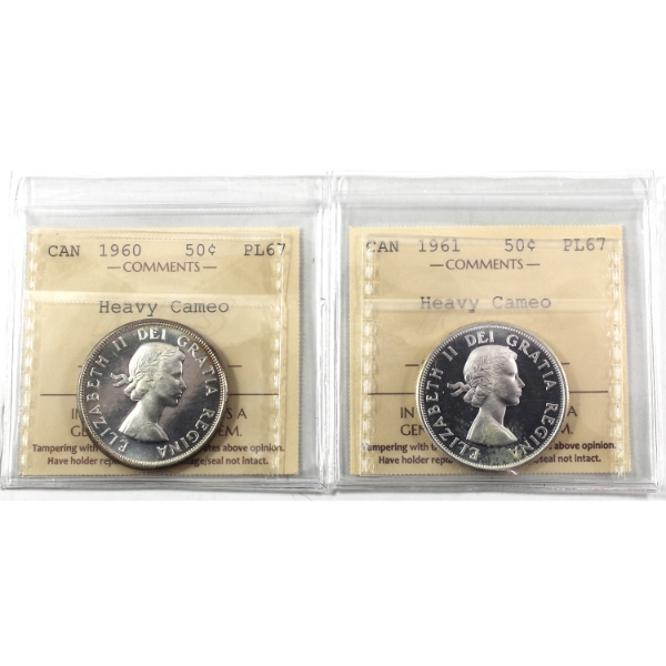 50-cent 1960 & 1961 ICCS PL67 Heavy Cameo. 2pcs.