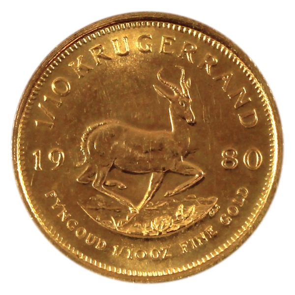 1/10oz South Africa 1980 1/10 Krugerrand .917 Fine Gold Coin 