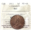 1-cent 1911 ICCS MS64 Red