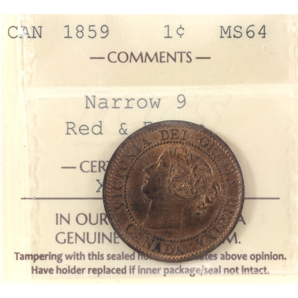 1-cent 1859 N9 ICCS MS64 Red & Brown 