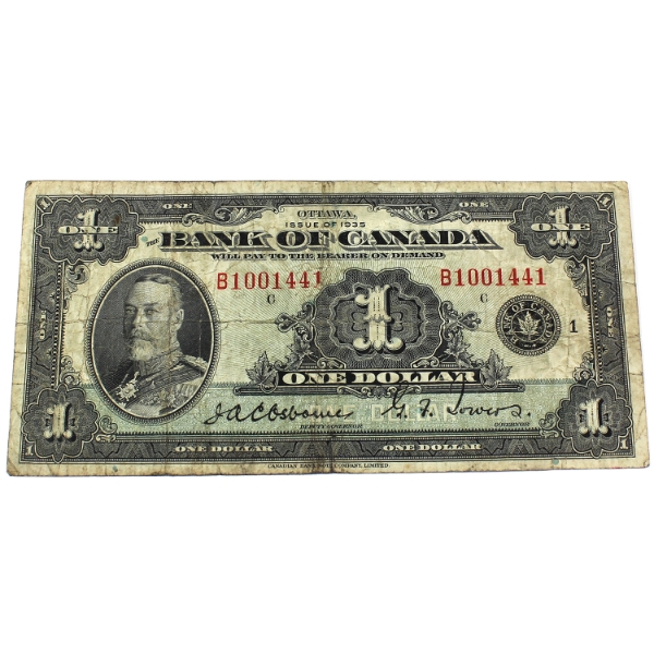BC-1 1935 $1 English VG-F Osborne-Towers SN:B1001441 Check Letter C