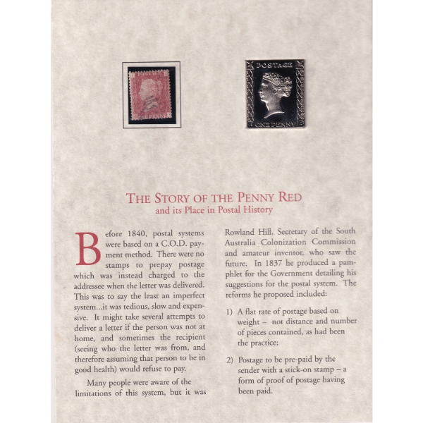 The Famous Red Penny Stamp w/ Excelsior Guild Certificate & Authentication Registration
